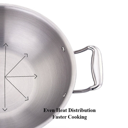 Maxima Triply Stainless Steel Kadai with Lid (Induction Friendly)