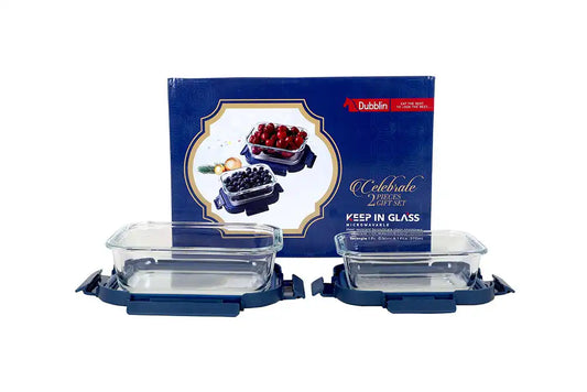 DUBBLIN Celebrate 2 Pcs gift set | Oven Safe | Premium Square Glass Containers | Gift Set | Borosilicate Container (1 x 630 ml, 1 x 370 ml)