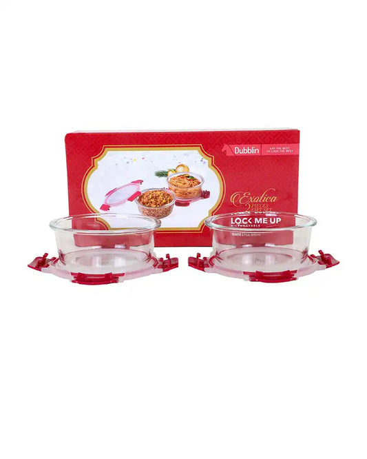 DUBBLIN Exotica 2 Pcs gift set | Oven Safe | Premium Round Glass Containers | Gift Set | Borosilicate Containers (2 x 640ml)