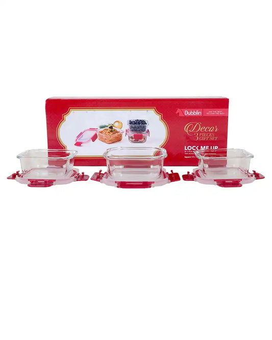 DUBBLIN Decor 3 Pcs gift set | Oven Safe | Premium Square Glass Containers | Gift Set | Borosilicate Containers (1 x 530ml, 2 x 310ml)