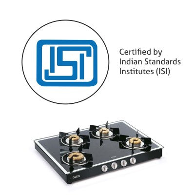 4 Burner Glass Gas Stove Mirror Finish 1 High Flame 3 Forged Brass Burner 70 CM Black (1048 GT FBM BL)