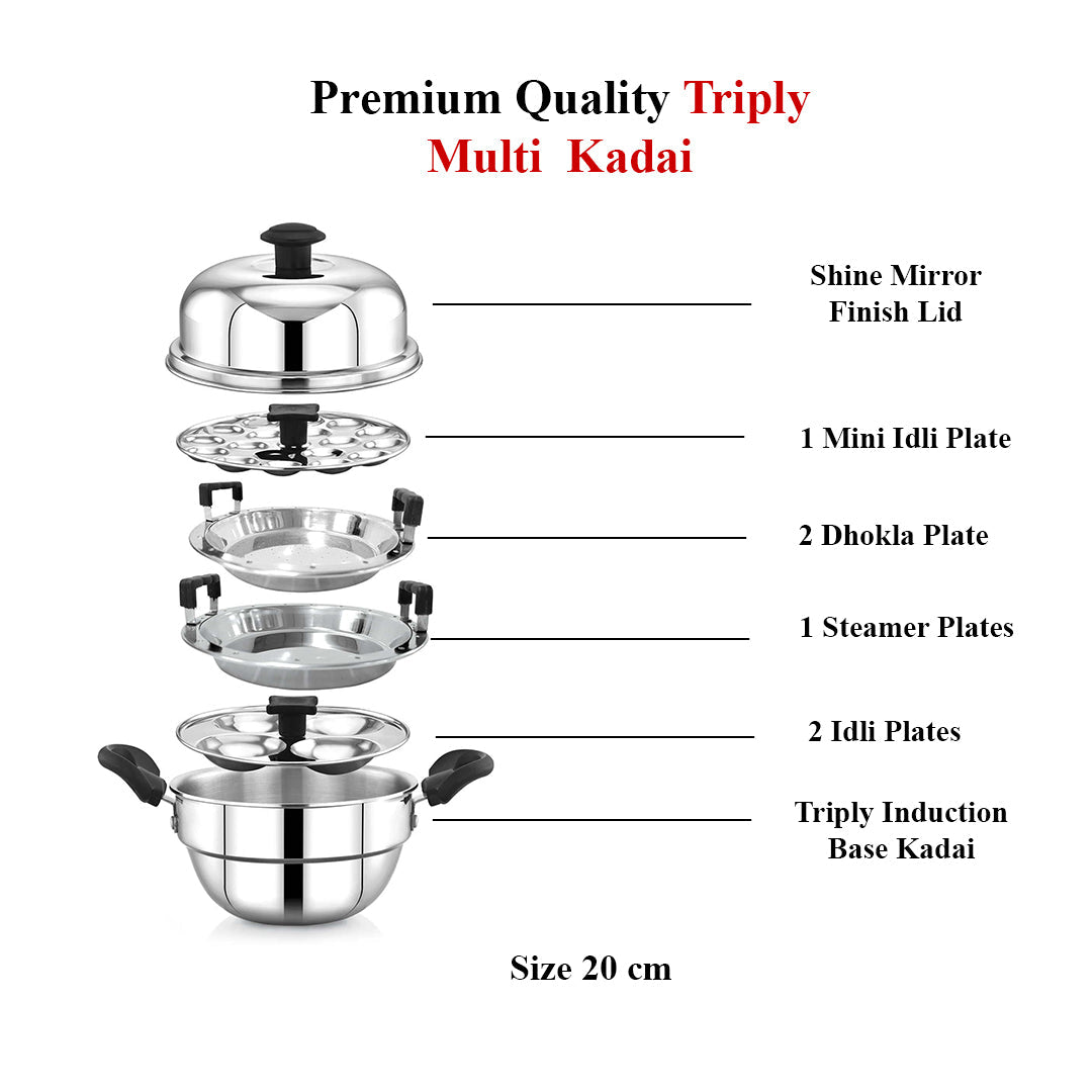 Maxima Triply Stainless Steel Multi Kadai, 20cm (Induction Friendly)