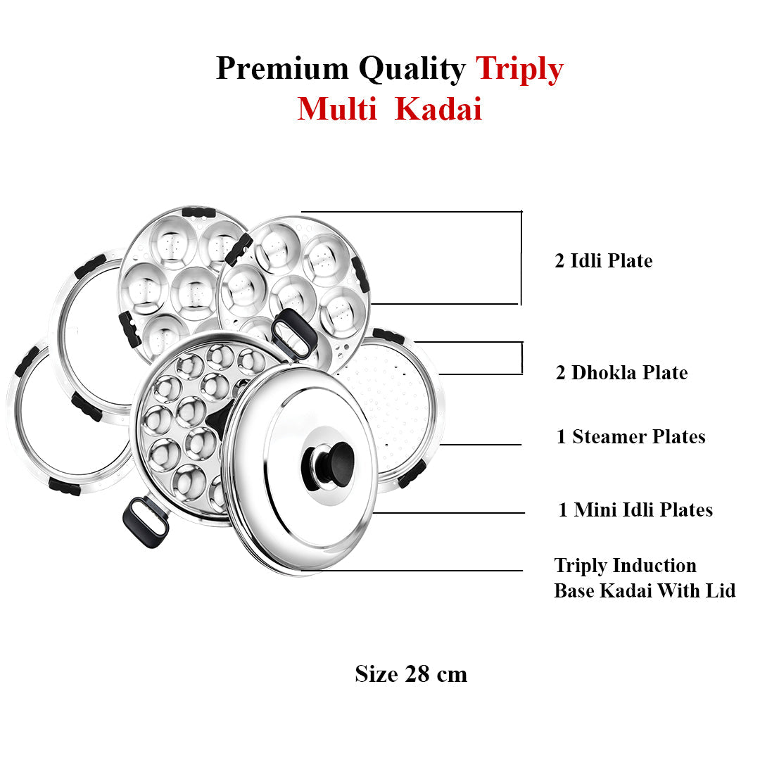 Maxima Triply Stainless Steel Multi Kadai, 20cm (Induction Friendly)