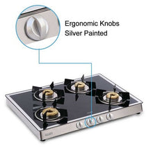 4 Burner Glass Gas Stove Mirror Finish 1 High Flame 3 Forged Brass Burner 70 CM (1048 GT FBM)
