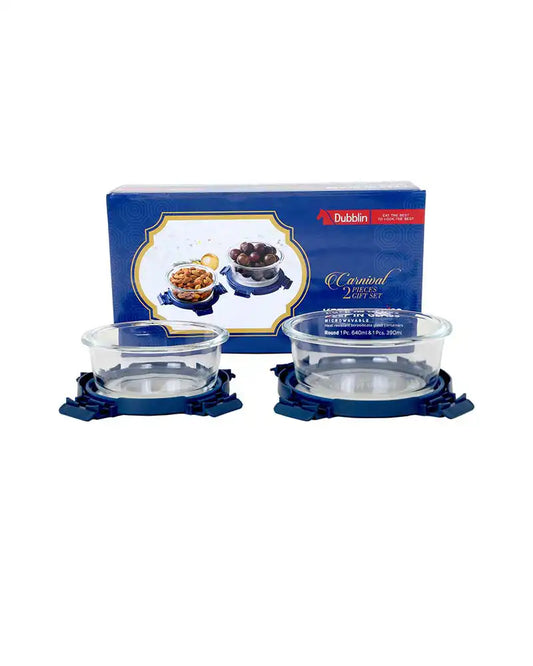 DUBBLIN Carnival 2 Pcs gift set | Oven Safe | Premium Round Glass Containers |  Gift Set | Borosilicate Containers (1 x 640 ml, 1 x 390 ml)