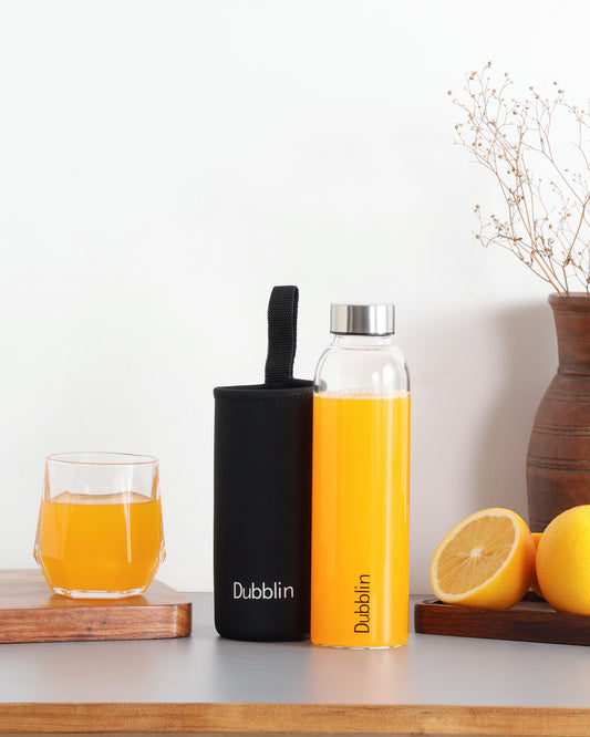 DUBBLIN Stream 400 Glass Bottle With Bag | Water Bottle with Protective bag | Glass Water Bottle