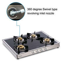 4 Burner Glass Gas Stove Mirror Finish 1 High Flame 3 Forged Brass Burner 70 CM (1048 GT FBM)