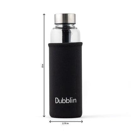 DUBBLIN Stream 400 Glass Bottle With Bag | Water Bottle with Protective bag | Glass Water Bottle