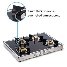 4 Burner Glass Gas Stove Mirror Finish 1 High Flame 3 Forged Brass Burner 70 CM (1048 GT FBM)