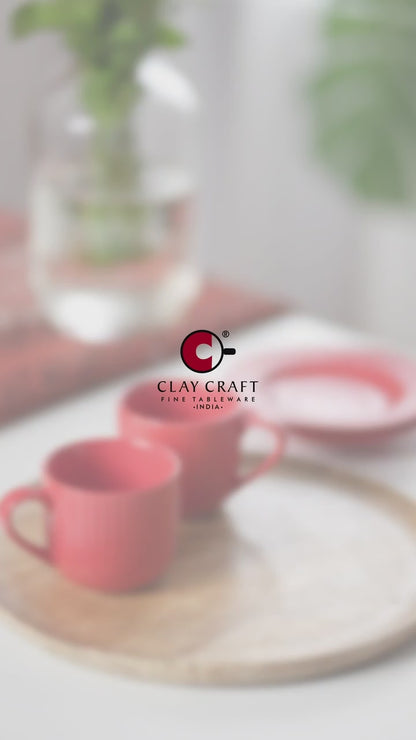 Claycraft Linea Pebble Red Coffee & Tea Mugs Set of 6 (250 ml)