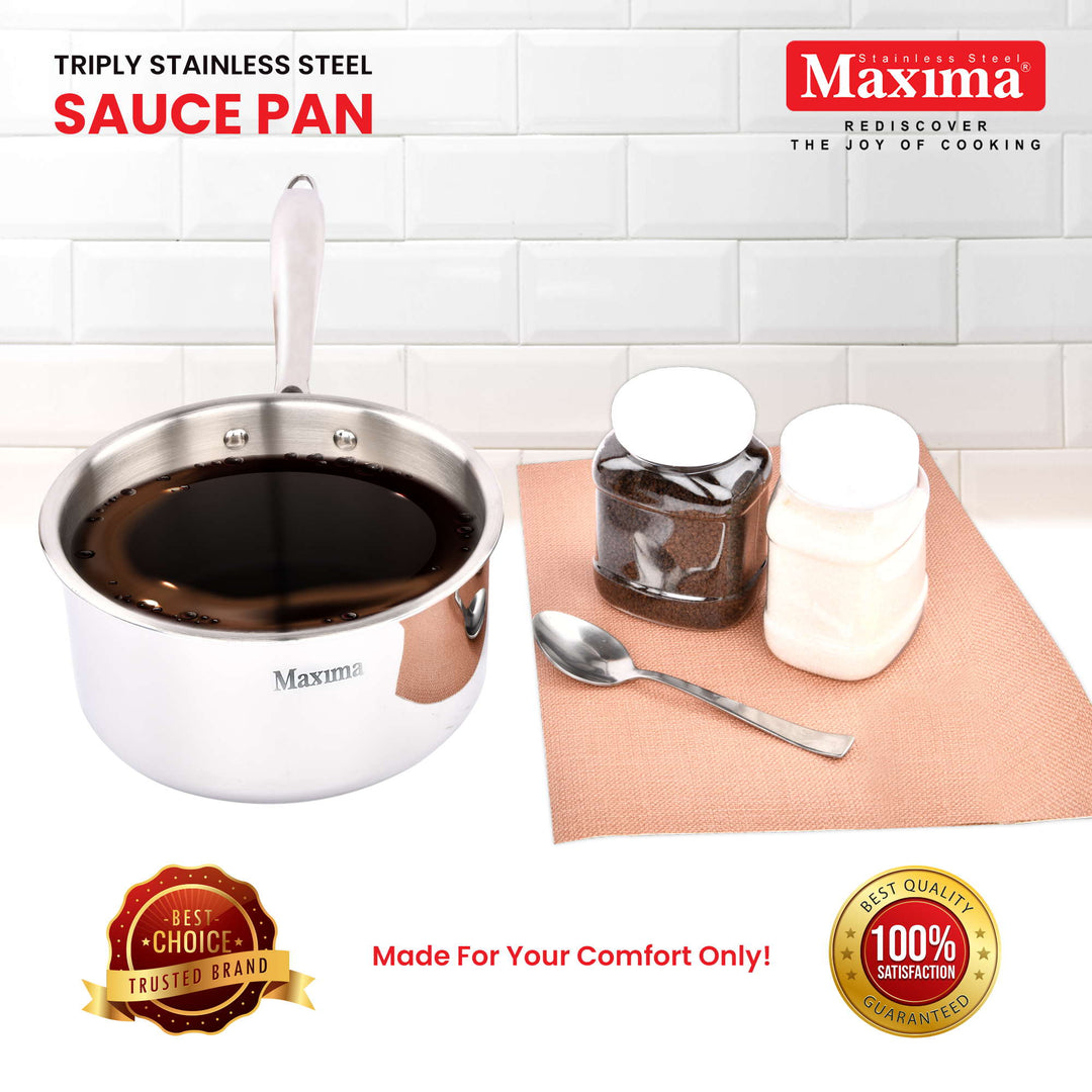 Maxima Triply Stainless Steel Sauce Pan with Lid (Induction Friendly)