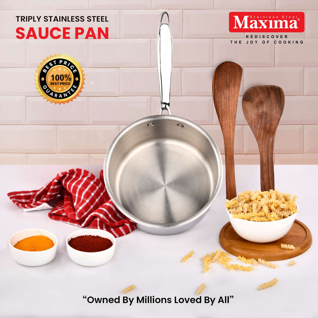 Maxima Triply Stainless Steel Sauce Pan with Lid (Induction Friendly)