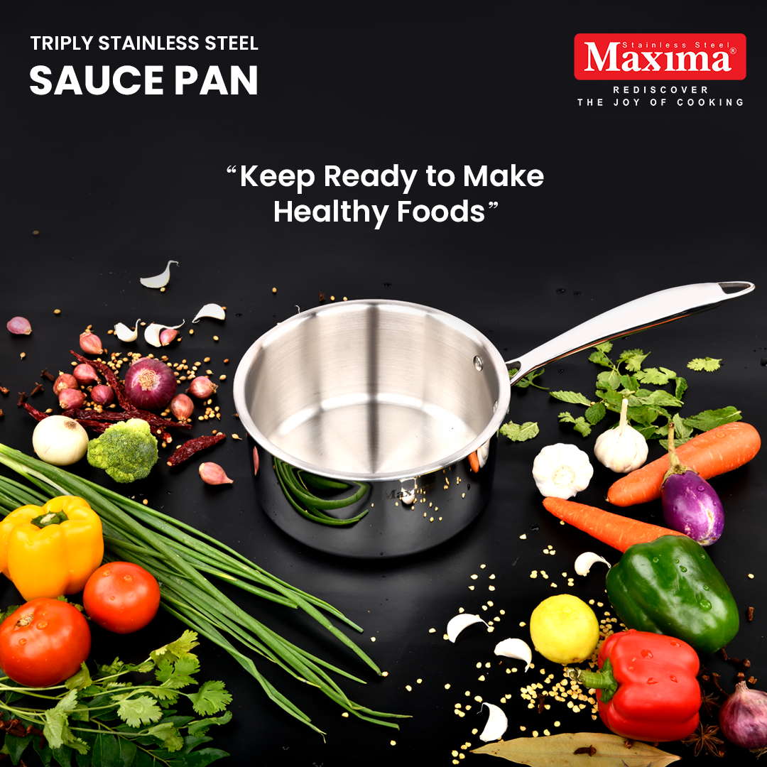 Maxima Triply Stainless Steel Sauce Pan with Lid (Induction Friendly)