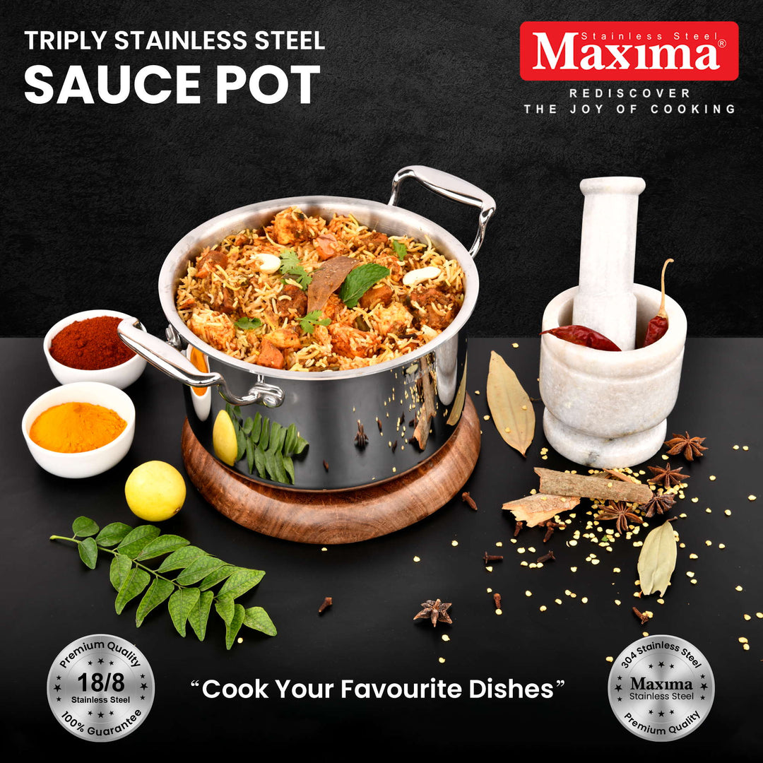 Maxima Triply Stainless Steel Sauce Pot with lid (Induction Friendly)