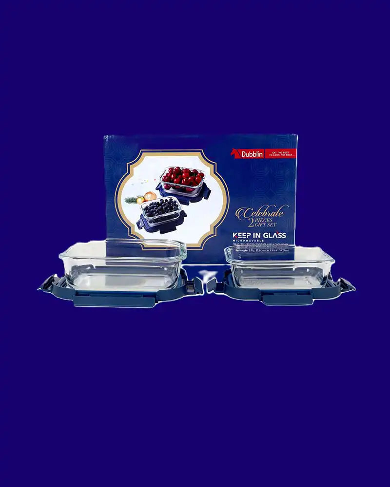 DUBBLIN Celebrate 2 Pcs gift set | Oven Safe | Premium Square Glass Containers | Gift Set | Borosilicate Container (1 x 630 ml, 1 x 370 ml)