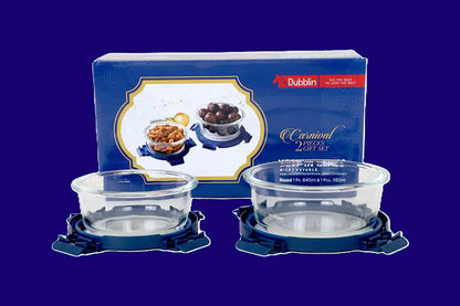 DUBBLIN Carnival 2 Pcs gift set | Oven Safe | Premium Round Glass Containers |  Gift Set | Borosilicate Containers (1 x 640 ml, 1 x 390 ml)