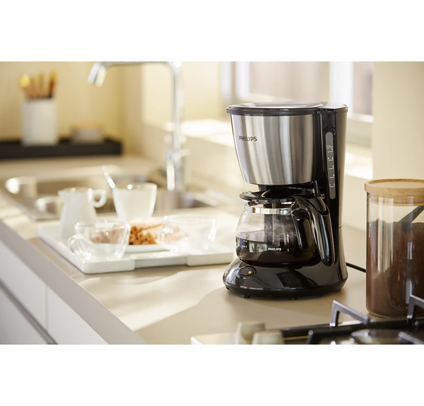PHILIPS Daily Collection Coffee Maker with Glass Jug Black and Metal Color 700w/1000w (HD7434/20)