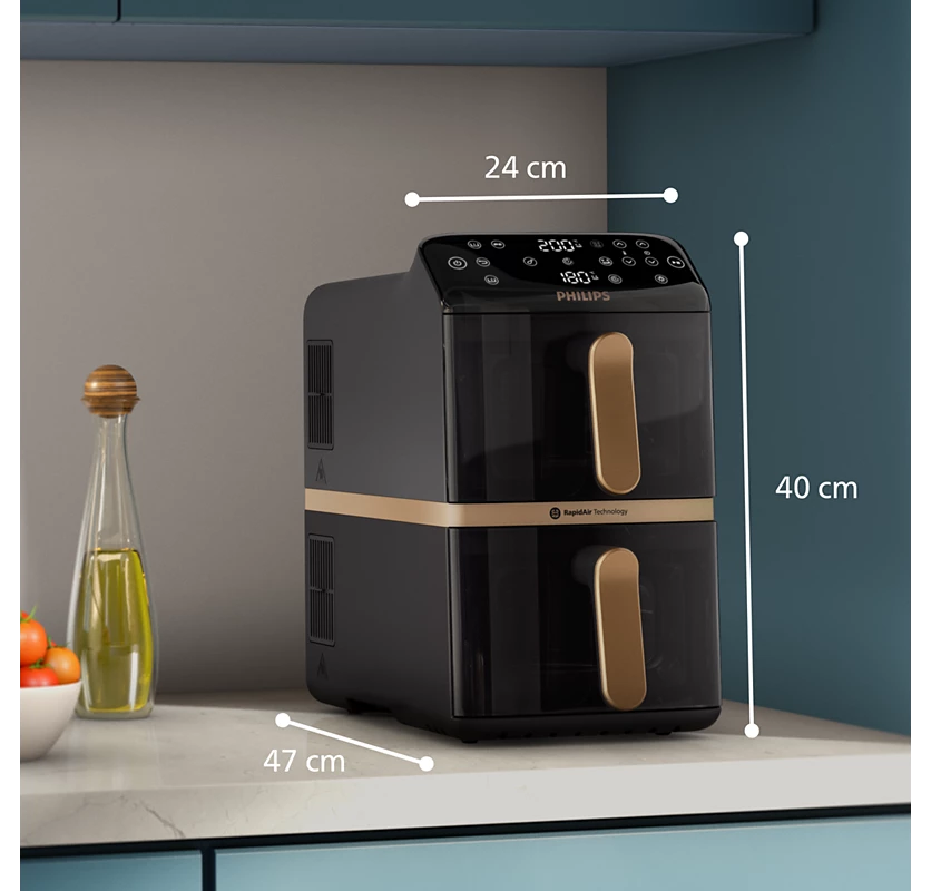 PHILIPS Airfryer 4000 Series Stacked Dual Basket | RapidAir Technology, 2 stacked basket | Perfect for Modern Kitchens (NA462/79)