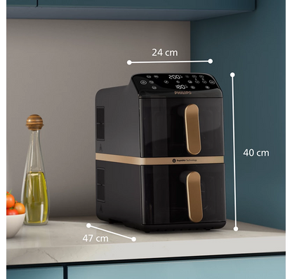 PHILIPS Airfryer 4000 Series Stacked Dual Basket | RapidAir Technology, 2 stacked basket | Perfect for Modern Kitchens (NA462/79)