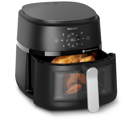 PHILIPS 2000 Series Airfryer 2000 series 6.2L (Silver) 30.9 x 40.3 x 30.8 CM | Preset cooking function, Rapid air technology, Cooking window | Uses upto 90% less Fat, 1700W | Perfect for Modern Kitchens (NA231/00)