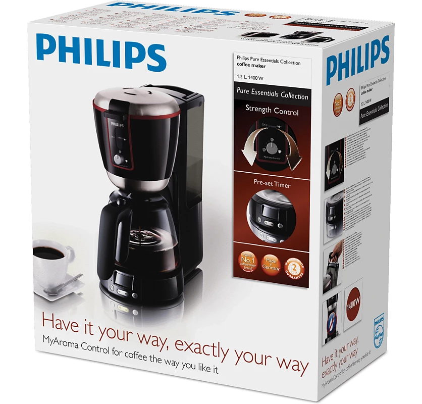 PHILIPS Pure Essentials Coffee Maker with Thermal Jug | 1400w Powerful Coffee Maker (HD7692/90)