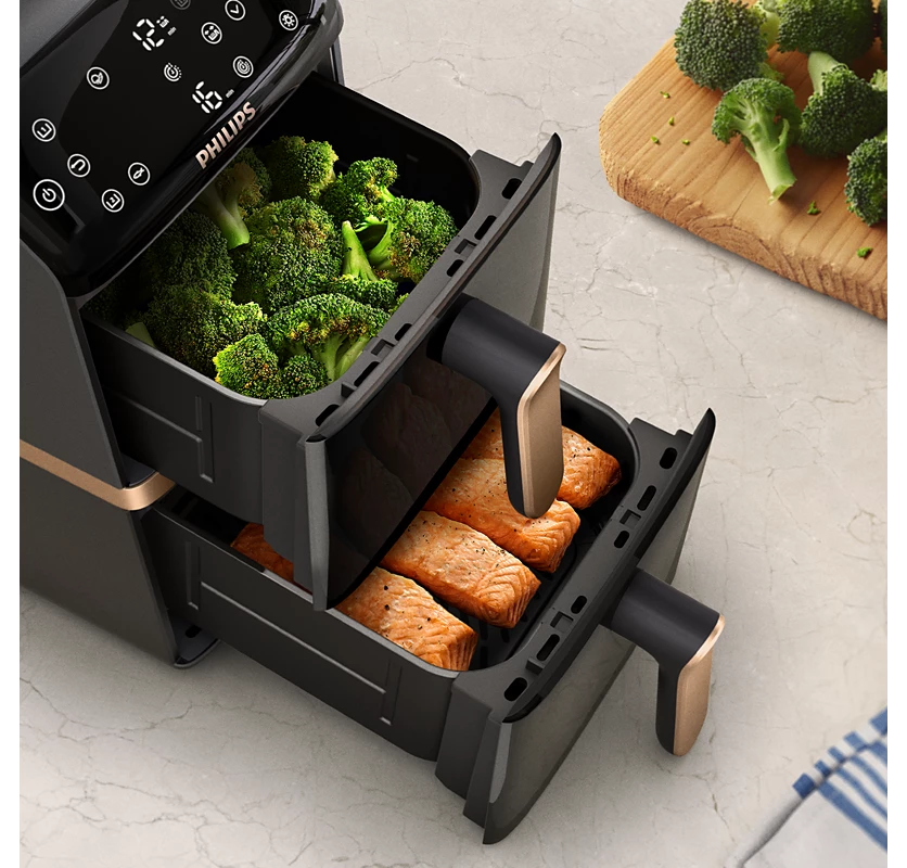 PHILIPS Airfryer 4000 Series Stacked Dual Basket | RapidAir Technology, 2 stacked basket | Perfect for Modern Kitchens (NA462/79)