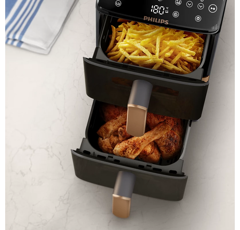 PHILIPS Airfryer 4000 Series Stacked Dual Basket | RapidAir Technology, 2 stacked basket | Perfect for Modern Kitchens (NA462/79)