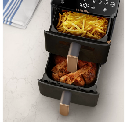 PHILIPS Airfryer 4000 Series Stacked Dual Basket | RapidAir Technology, 2 stacked basket | Perfect for Modern Kitchens (NA462/79)